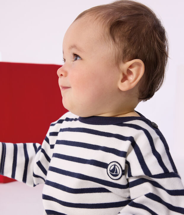 Marini&egrave;re iconica in cotone neonato bianco/blu