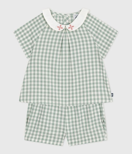 Set neonato due pezzi in cotone composto da blusa e shorts a quadretti vichy. blu PAUL/bianco MARSHMALLOW