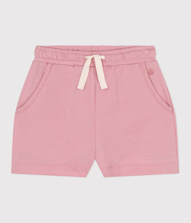 Shorts in cotone tinta unita bambina rosa