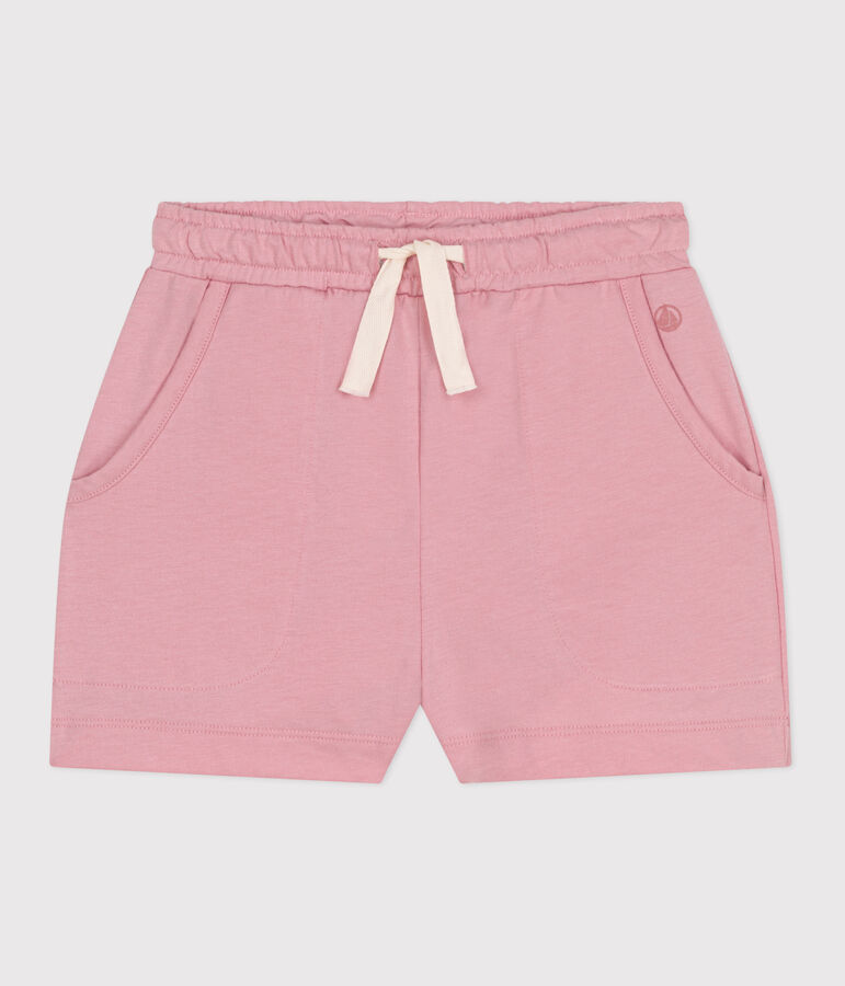 Shorts in cotone tinta unita bambina rosa
