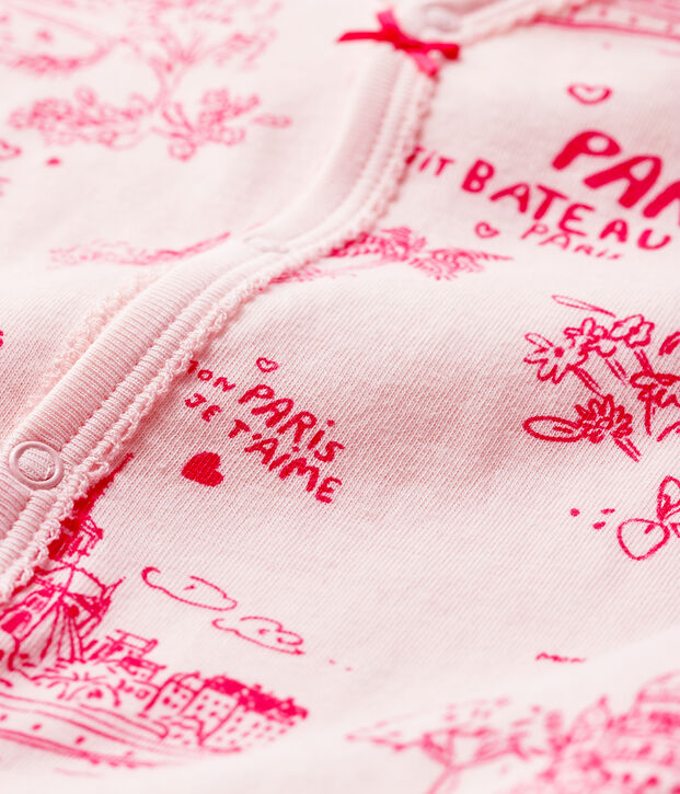 Tutina pigiama tela di Jouy beb&egrave; femmina in tubique rosa/rosa