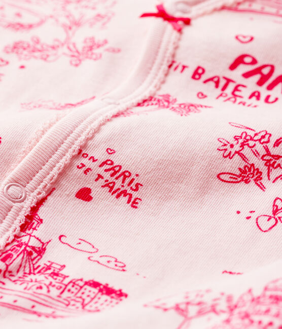 Tutina pigiama tela di Jouy bebè femmina in tubique rosa FLEUR/rosa GROSEILLER
