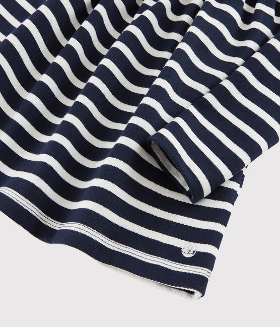 Abito maniche lunghe bambina blu SMOKING/bianco MARSHMALLOW