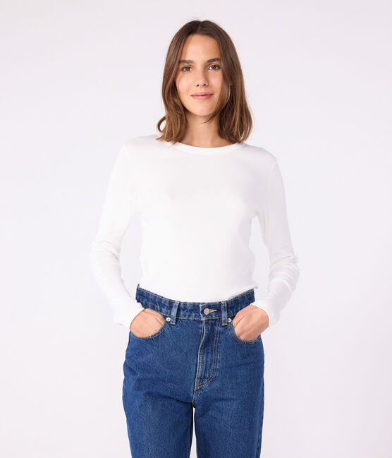 T-shirt Iconica a maniche lunghe a coste tinta unita donna bianco ECUME