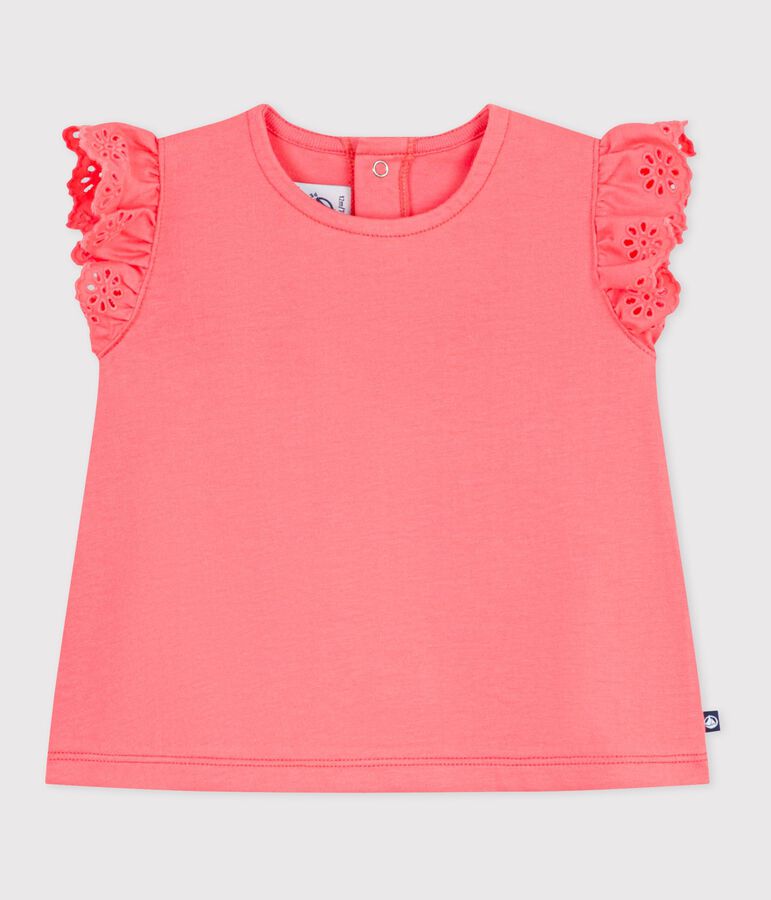 T-shirt a maniche corte in cotone tinta unita neonato rosa