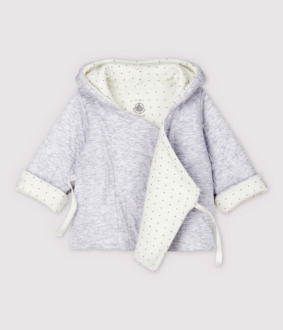 Giacca con cappuccio grigia bebè in tubique trapuntata in cotone biologico grigio POUSSIERE CHINE