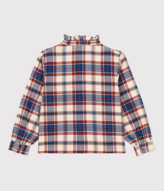 Blusa a quadri in flanella bambina ecru/multicolore