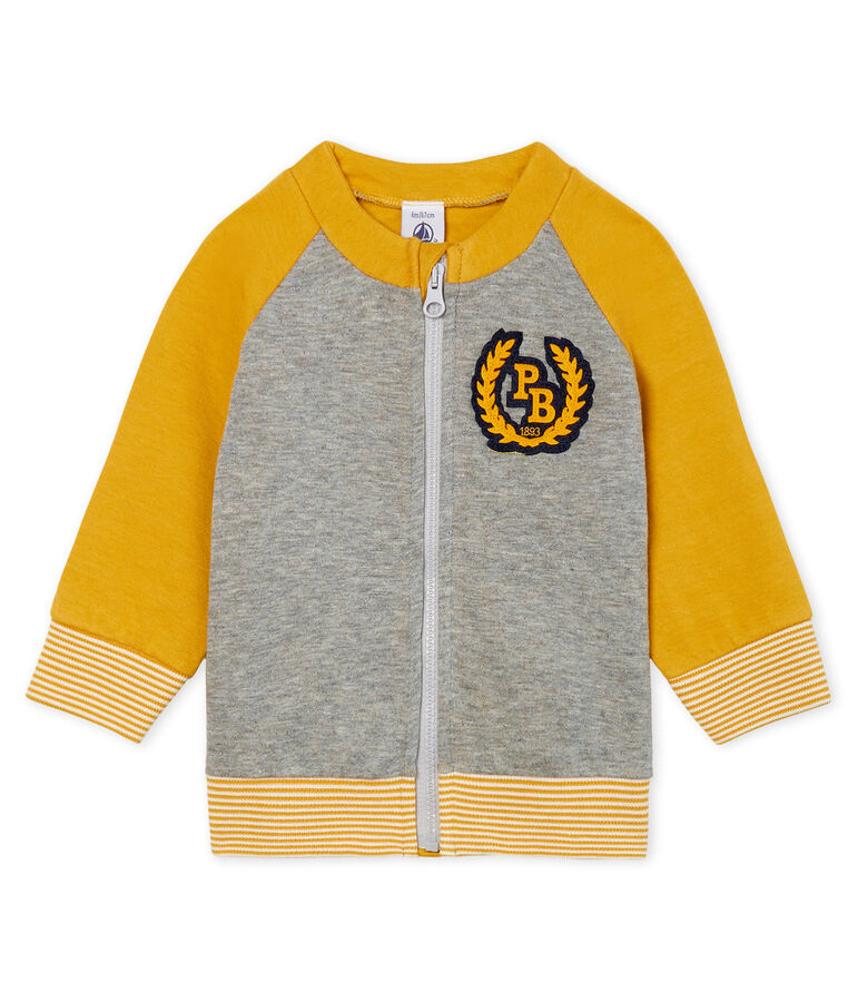 Cardigan zippato beb&egrave; maschio in tubique grigio/giallo