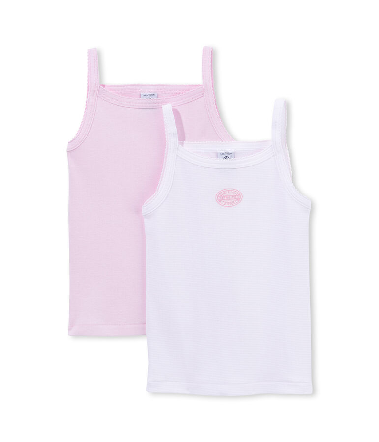 Confezione di 2 canotte bambina tinta unita/millerighe lotto .