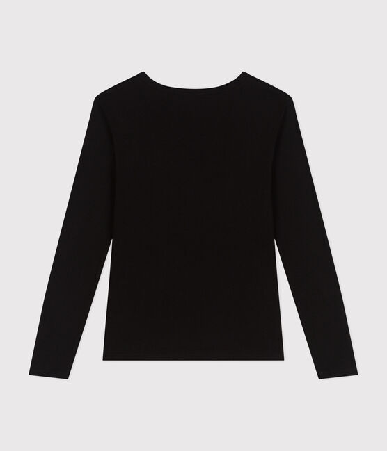 T-shirt donna L'Iconique a maniche lunghe in tinta unita a costine nero BLACK