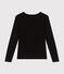 T-shirt donna L'Iconique a maniche lunghe in tinta unita a costine nero BLACK