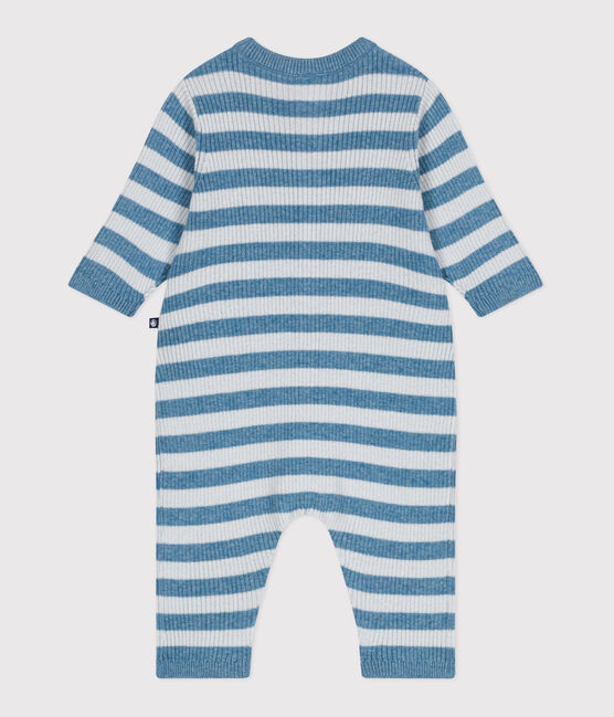 Tutina in maglia di misto lana e cotone a righe neonato blu ADRIATIC/ CO2