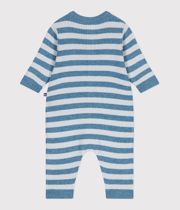 Tutina in maglia di misto lana e cotone a righe neonato blu/blu
