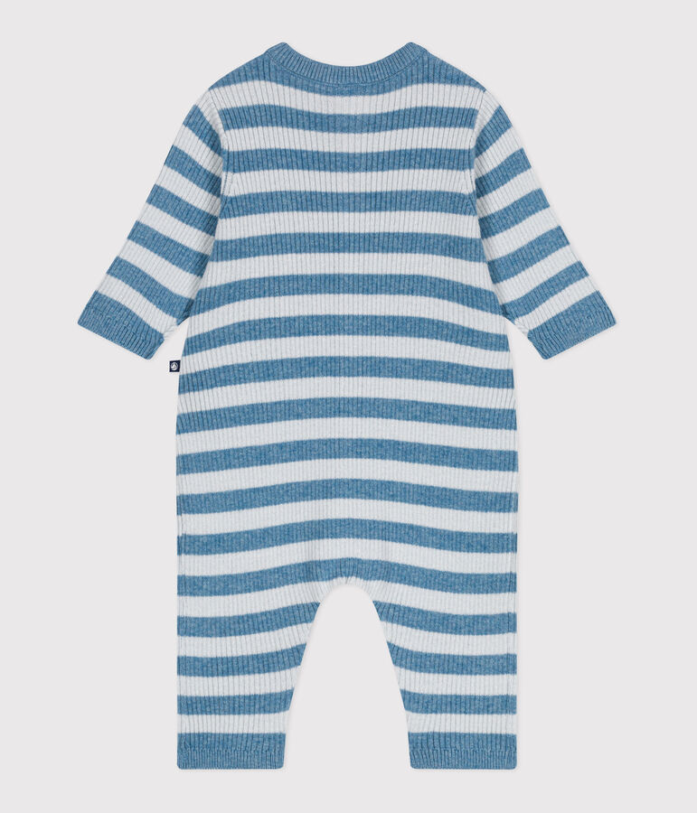 Tutina in maglia di misto lana e cotone a righe neonato blu/blu