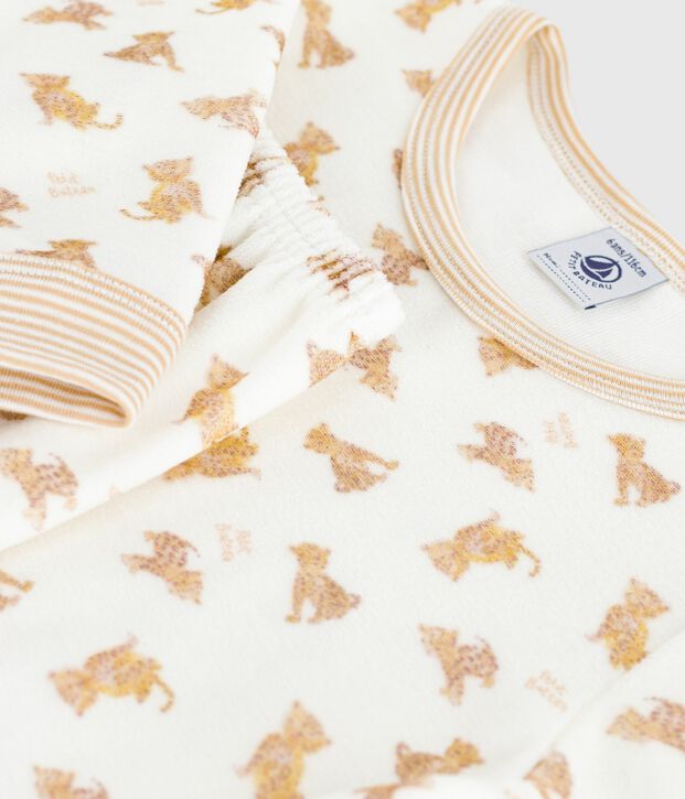 Pigiama in ciniglia con leopardi stampati bambino ecru/multicolore