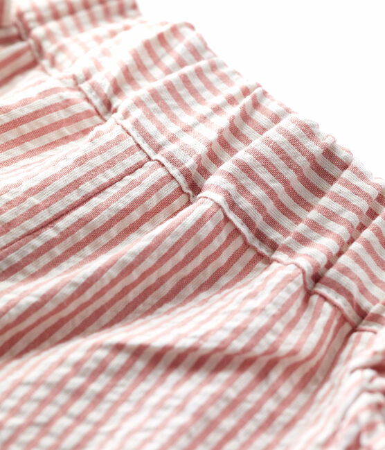 Shorts bebè in seersucker biologico a righe  rosa PAPAYE/ MARSHMALLOW