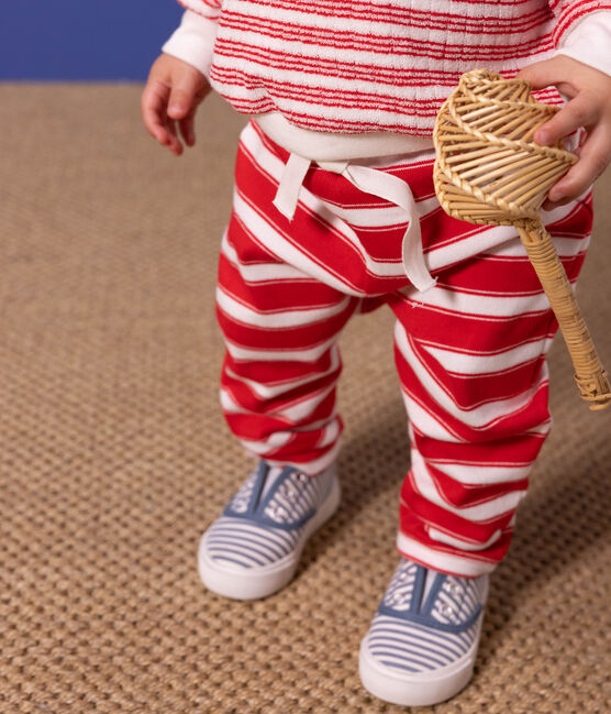 Pantaloni bebè in jersey spesso a righe rosso PEPS/bianco MARSHMALLOW