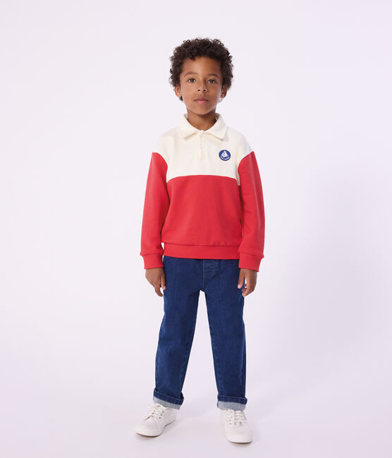 Felpa stile polo in cotone bambino rosso MILK/ POMPIER