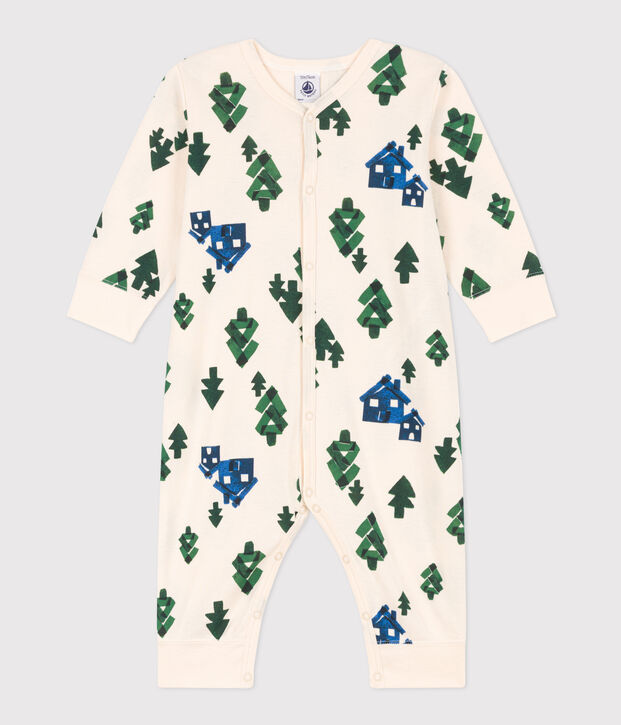 Pigiama beb&egrave; senza piedi in cotone ecru/multicolore