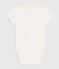 Body a maniche corte in cotone con dettagli ricamati neonato ecru/blu
