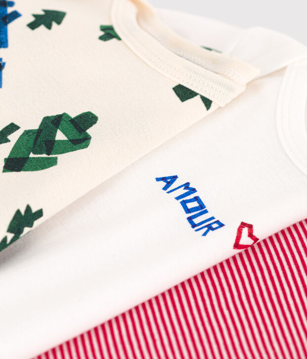 Confezione da 3 body a maniche lunghe beb&egrave; in cotone motivo abeti multicolore