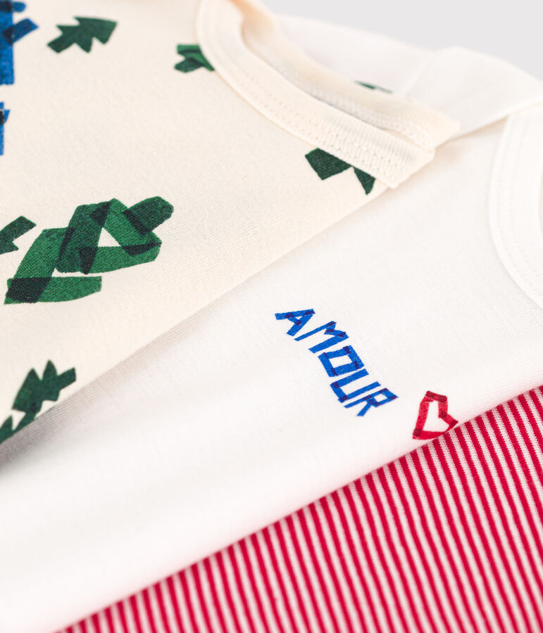 Confezione da 3 body a maniche lunghe beb&egrave; in cotone motivo abeti multicolore