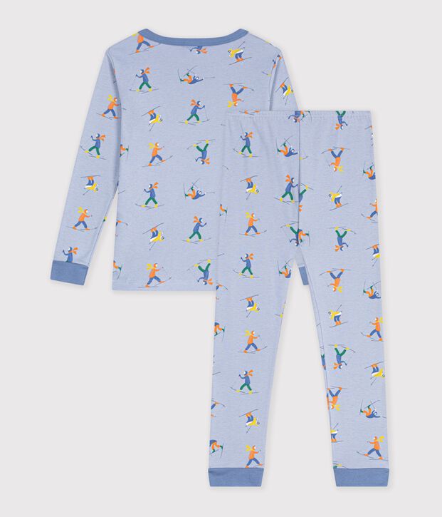 Pigiama molto aderente in cotone con stampa bambino blu/bianco/multicolore