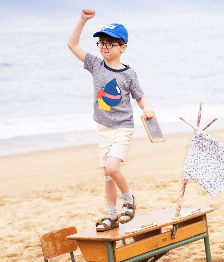 T-shirt bambino Petit Bateau x Water Family blu/bianco