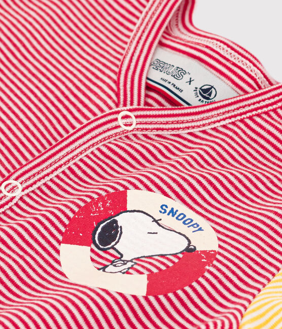 Tutina corta Petit Bateau X Snoopy bebè in cotone rosso CORRIDA/bianco MARSHMALLOW