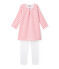 Chemise de nuit fille à rayure marinière et son legging bianco ECUME/rosso CARMEN