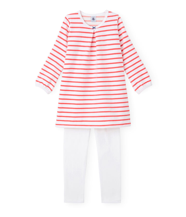 Chemise de nuit fille &agrave; rayure marini&egrave;re et son legging bianco/rosa