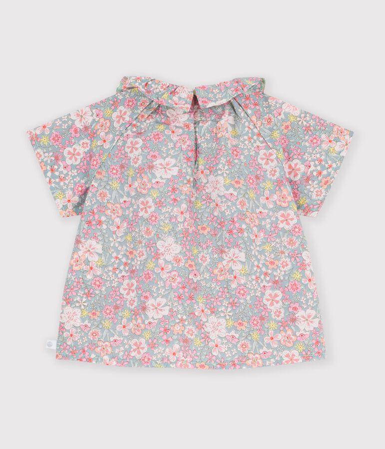 Blusa neonata a maniche corte in cotone con stampa a fiori blu/multicolore