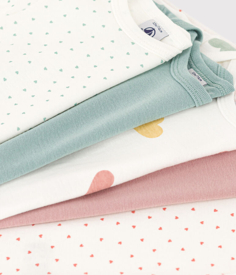 Confezione da 5 body beb&egrave; a maniche lunghe in cotone a cuori multicolore