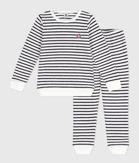 Pigiama in spugna di cotone a righe bambino blu MILK/ SOIR