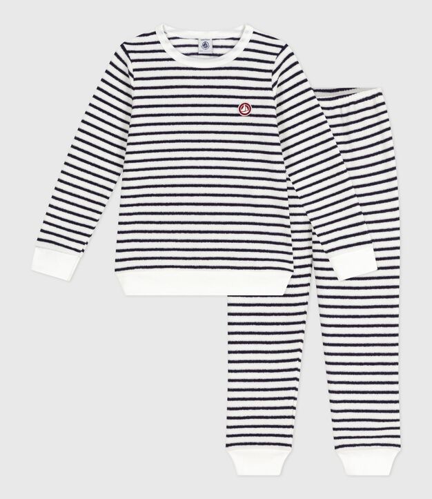 Pigiama in spugna di cotone a righe bambino blu/blu
