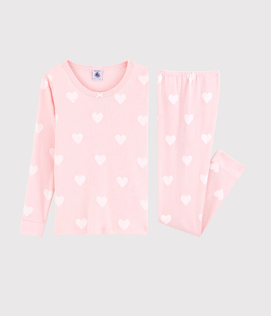 Pigiama snugfit cuore rosa bambina in cotone biologico rosa MINOIS/bianco MARSHMALLOW