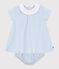 Abito a maniche corte in cotone con bloomer abbinato a righe neonata blu MARSHMALLOW/ FLO