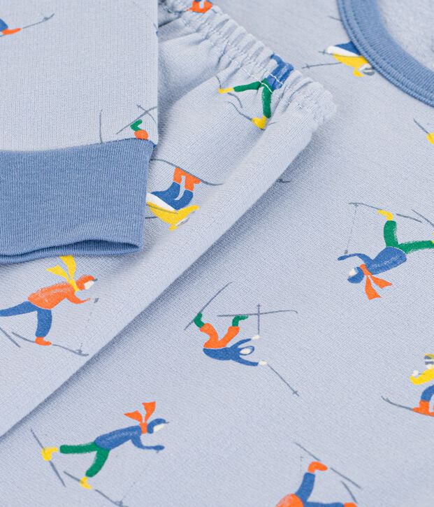 Pigiama in tessuto felpato con sciatori stampati bambino blu/multicolore