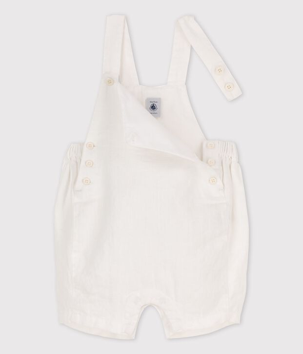 Salopette corta beb&egrave; in lino bianco