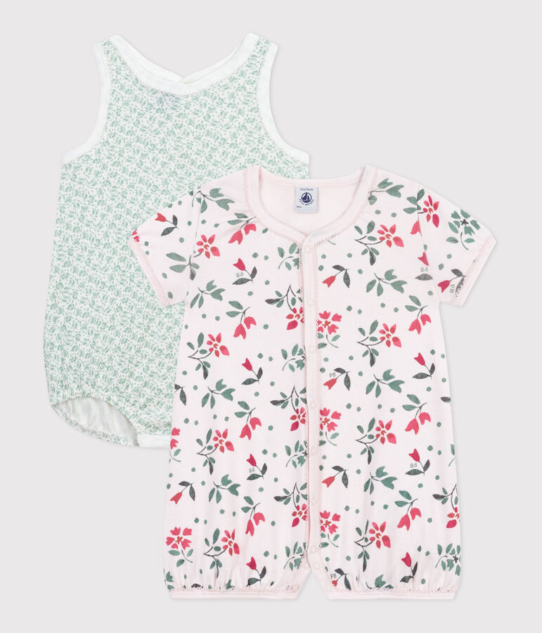 Set di 2 tutine corte in cotone a fiori neonato multicolore