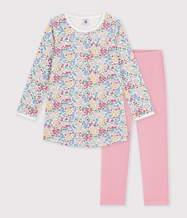 Camicia da notte e leggings bambina in tubique a fiori rosa/multicolore