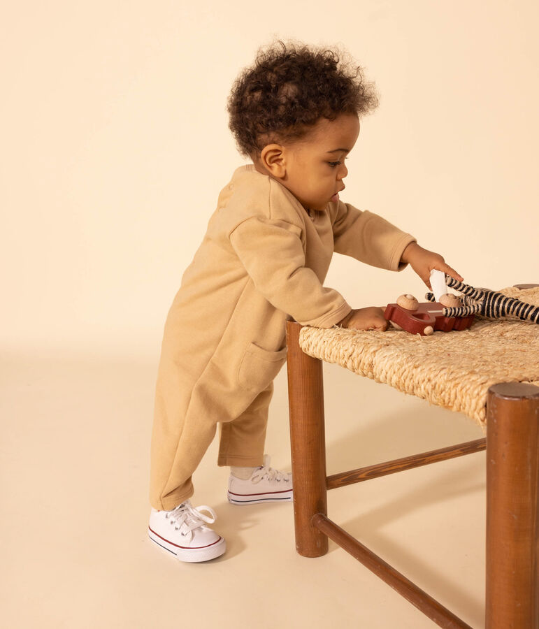 Tutina lunga in tessuto felpato per beb&egrave; beige TOURONE