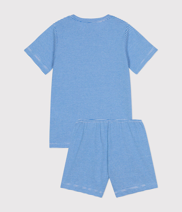 Pigiama short bambino in cotone rigato blu/bianco
