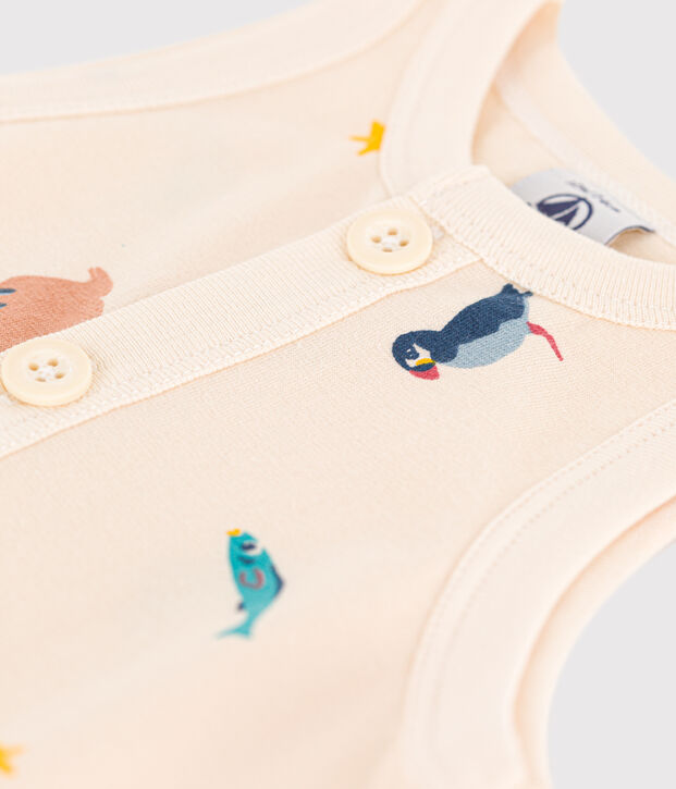 Tutina corta beb&egrave; in jersey stampato ecru/multicolore