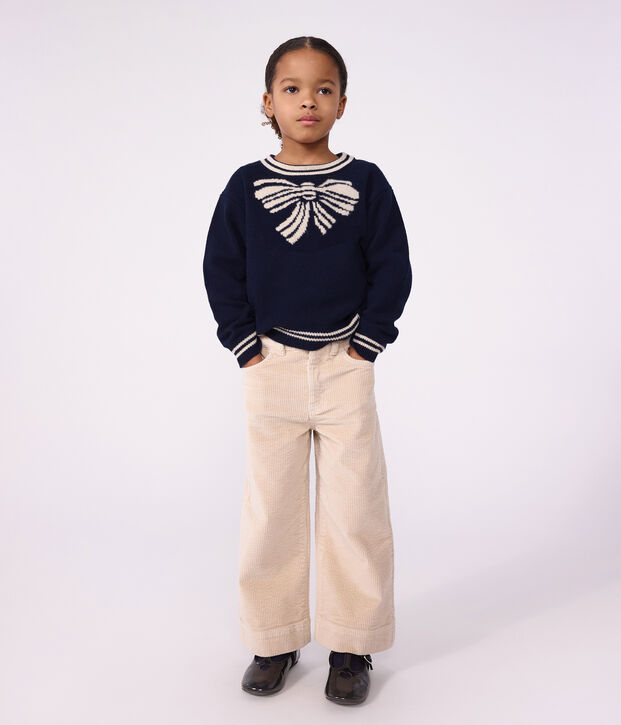 Pullover in misto lana e cotone con fantasia a fiocchi bambino blu/beige