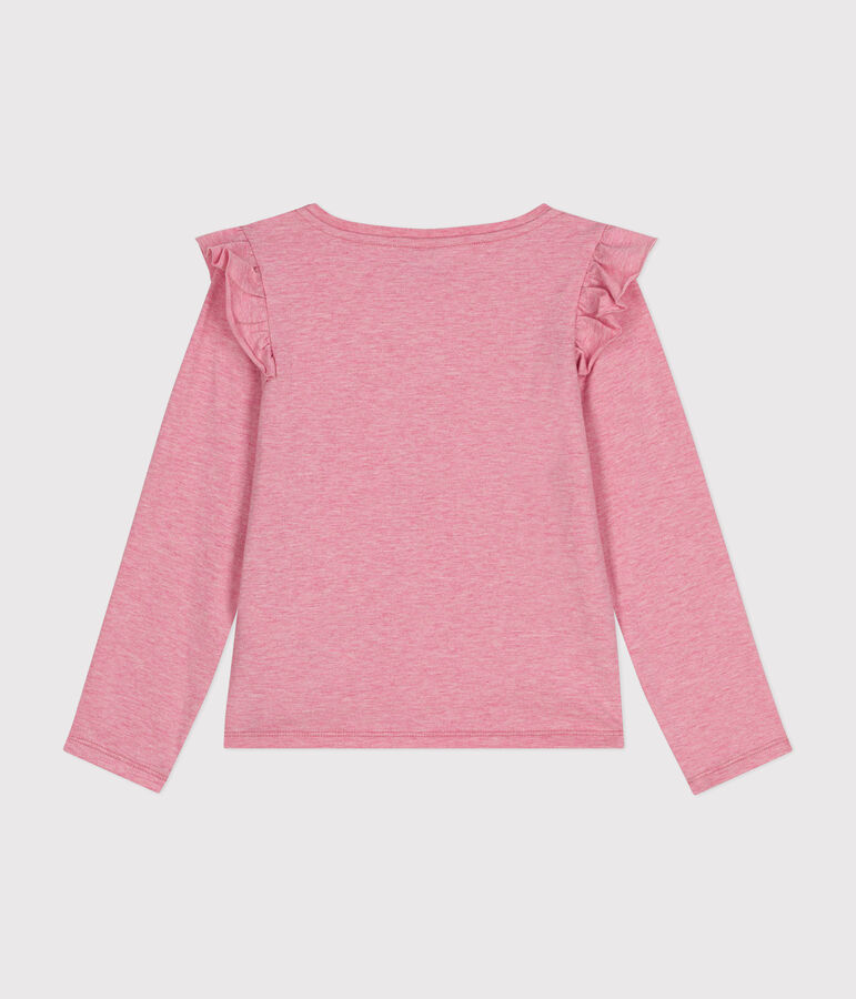 T-shirt bambina a costine a maniche lunghe rosa