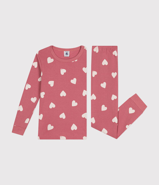 Pigiama aderente in cotone con stampa a cuori bambino rosa ROSEWOOD/ AVALANCHE
