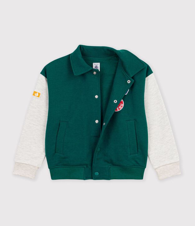 Giacca stile teddy in cotone color block bambino verde/beige