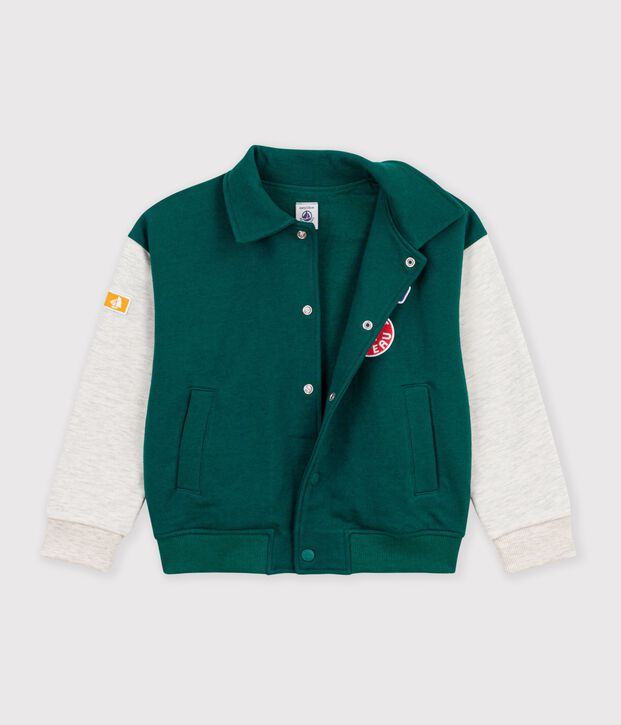 Giacca stile teddy in cotone color block bambino verde/beige