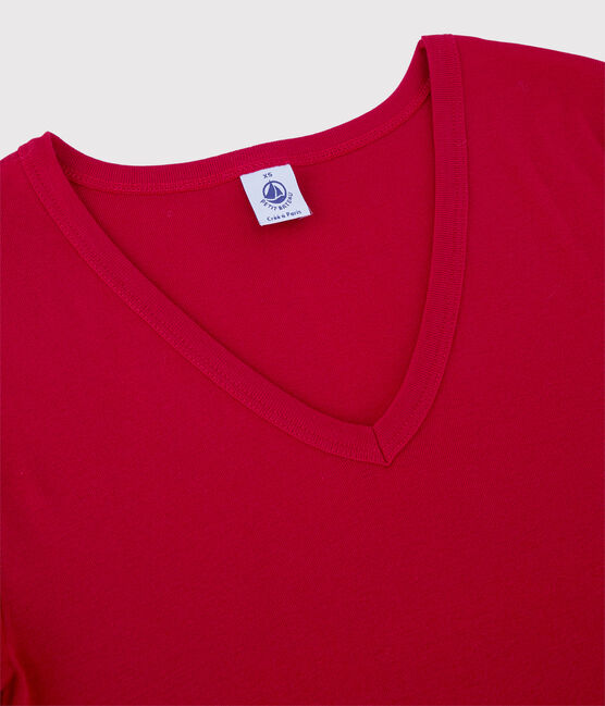 T-shirt scollo a V iconica in cotone Donna rosso TERKUIT